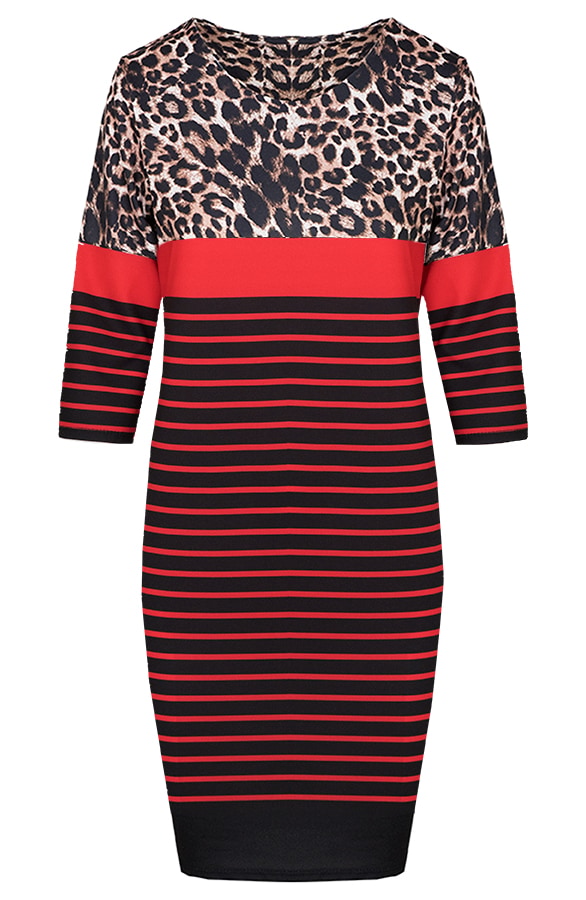 Gestreifte Tunika Mit Leopardenprint Rot, Shoparchiv