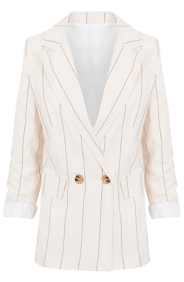 Linnen Blazer Gestreept Creme – shoparchief