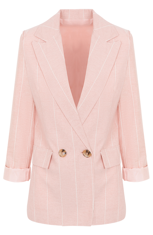 Linnen Blazer Gestreept Roze – shoparchief