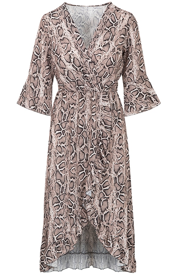 Midi Jurk Slangenprint Bruin – shoparchief