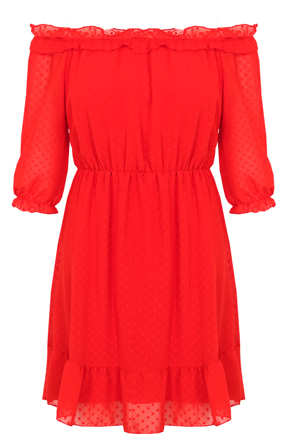 Off Shoulder Stippen Jurk Rood – shoparchief