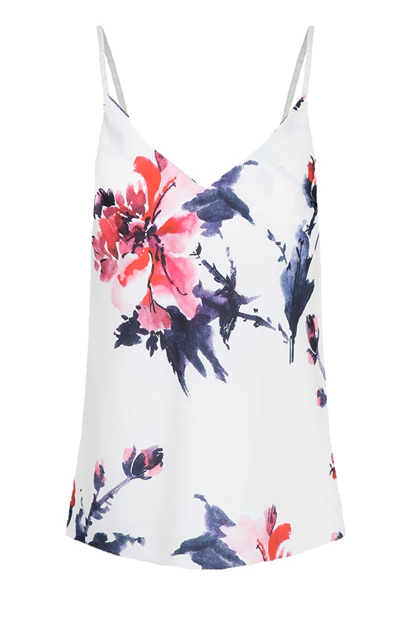 Spaghetti Top Met Bloemen Blauw – shoparchief