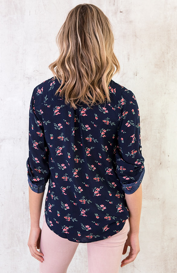Blouse Bloemen Donkerblauw – shoparchief, foto 6