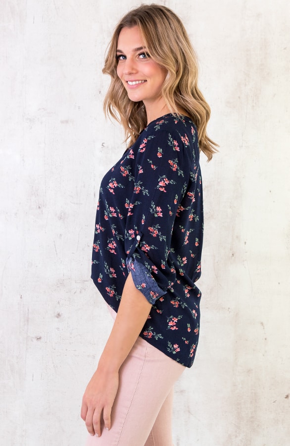 Blouse Bloemen Donkerblauw – shoparchief, foto 3