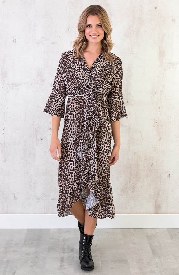 Midi Jurk Panterprint Bruin – shoparchief, foto 2