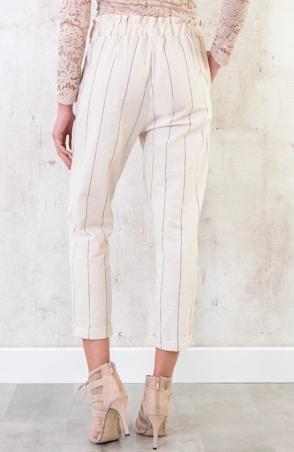 Linnen Broek Gestreept Creme – shoparchief, foto 4
