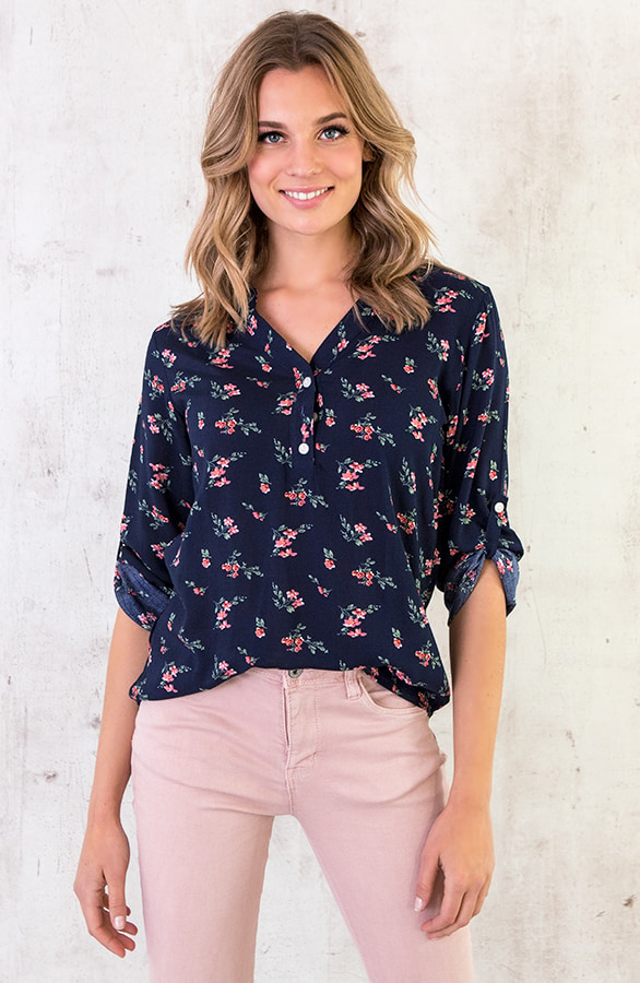 Blouse Bloemen Donkerblauw – shoparchief, foto 2