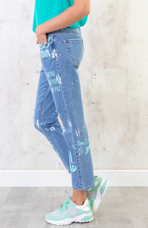 Boyfriend Jeans Graffiti Turquoise – shoparchief, foto 3