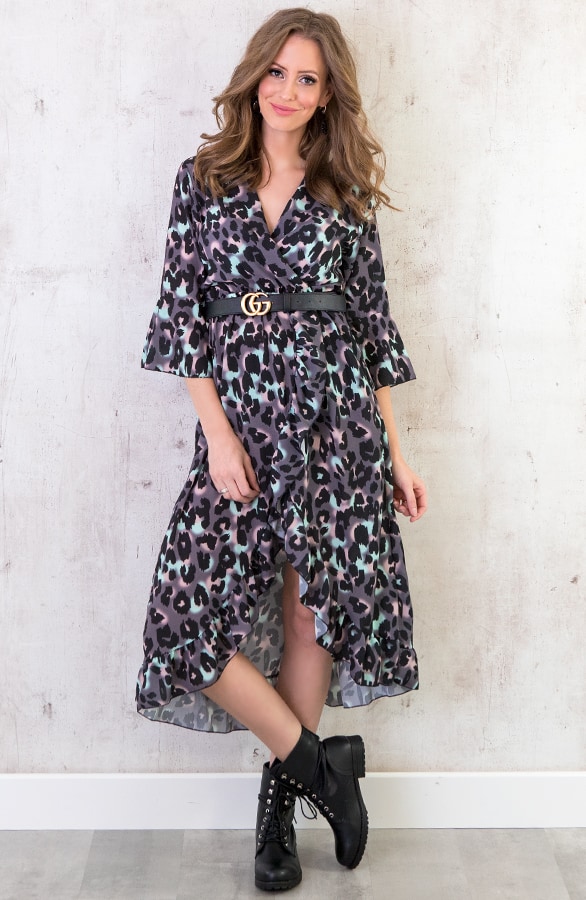 Midi Jurk Panterprint Grijs – shoparchief, foto 5