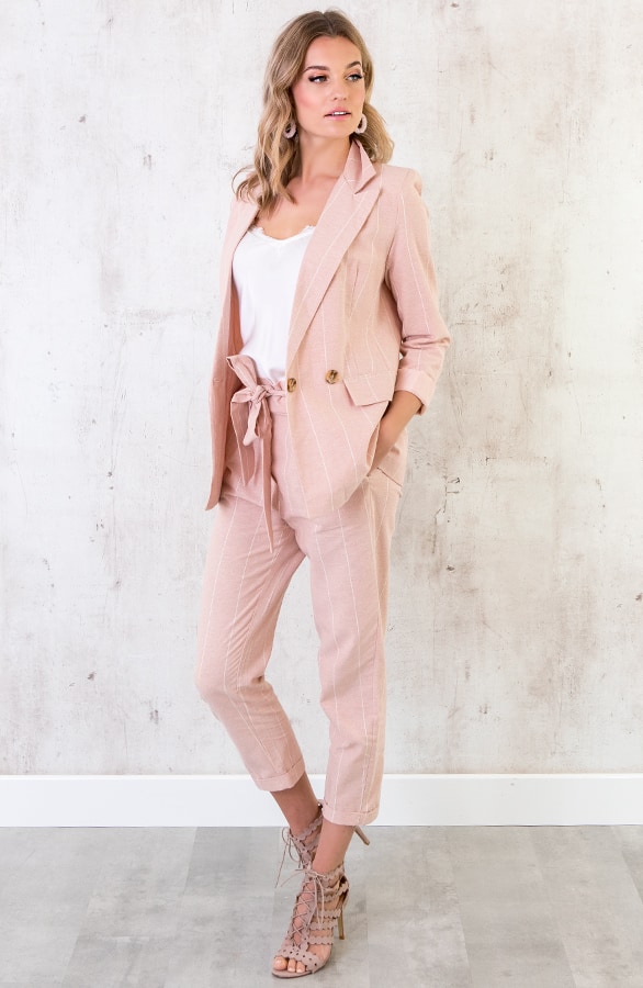 Linnen Blazer Gestreept Roze – shoparchief, foto 5