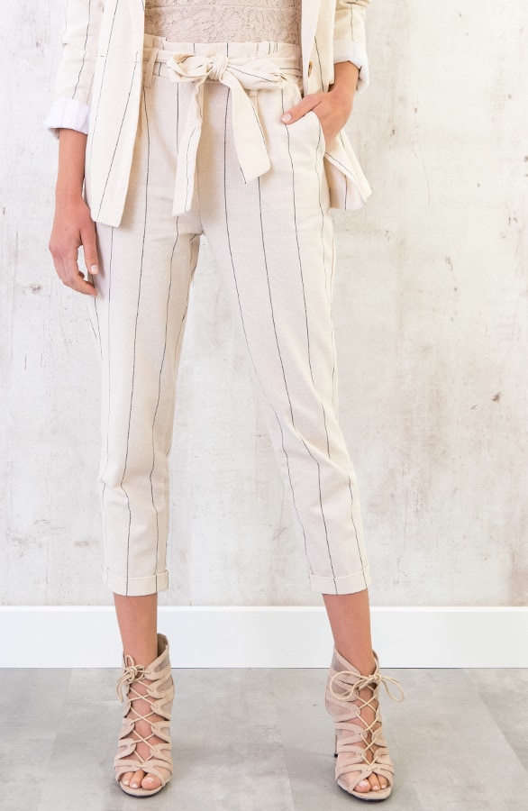 Linnen Broek Gestreept Creme – shoparchief, foto 2