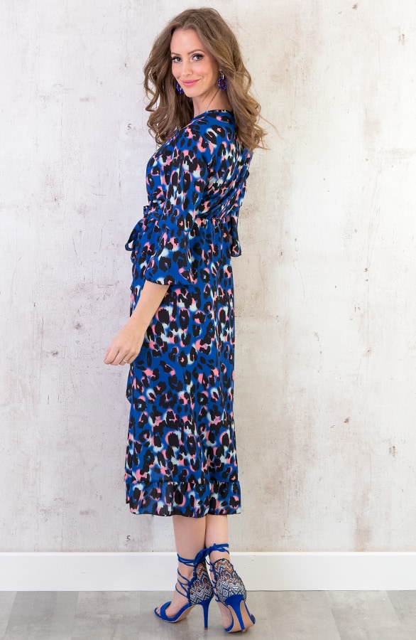 Midi Jurk Panterprint Kobalt – shoparchief, foto 3
