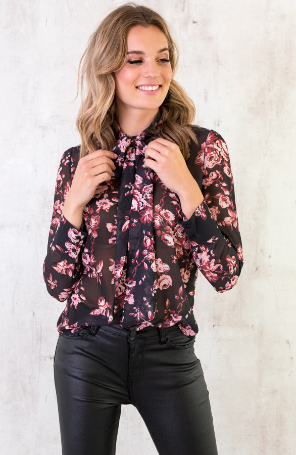 Blouse Bloemenprint Zwart – shoparchief, foto 3