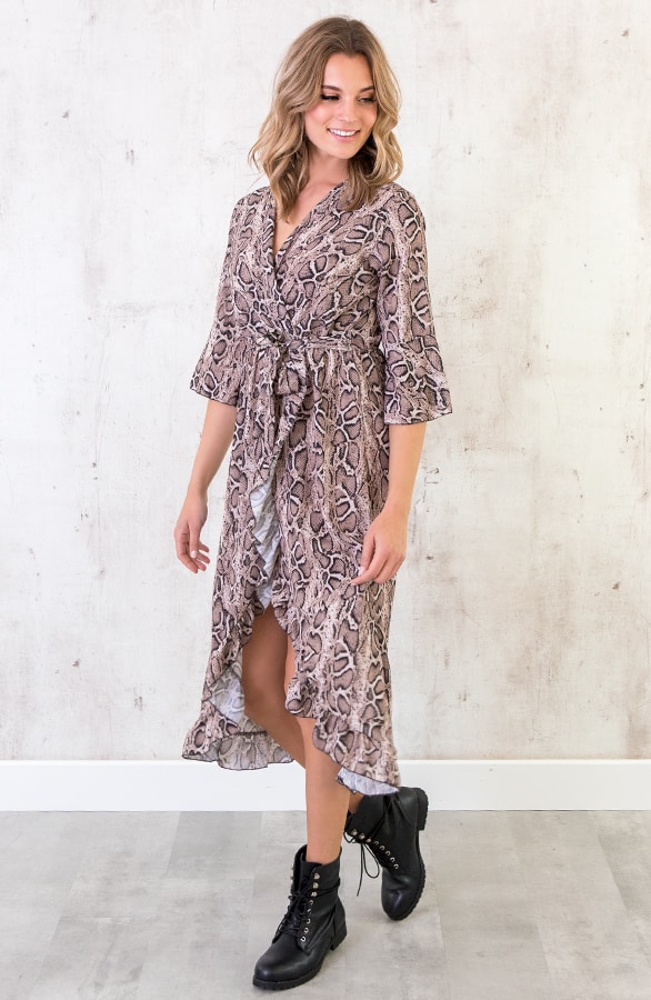 Midi Jurk Slangenprint Bruin – shoparchief, foto 3