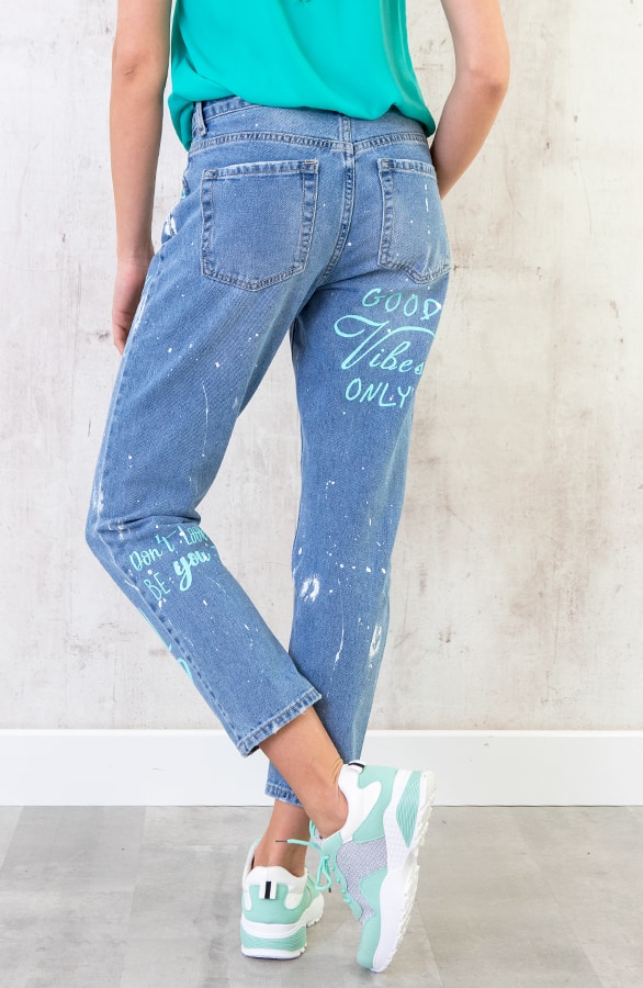 Boyfriend Jeans Graffiti Turquoise – shoparchief, foto 4