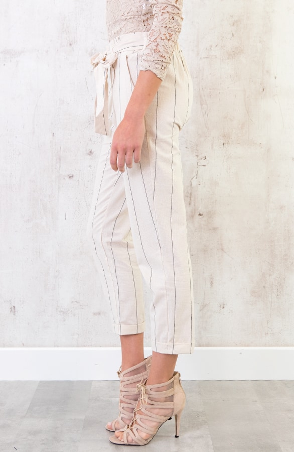 Linnen Broek Gestreept Creme – shoparchief, foto 3