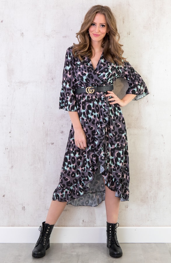 Midi Jurk Panterprint Grijs – shoparchief, foto 2