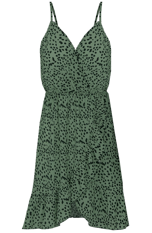 Cheetah Spaghetti Jurk Legergroen – shoparchief