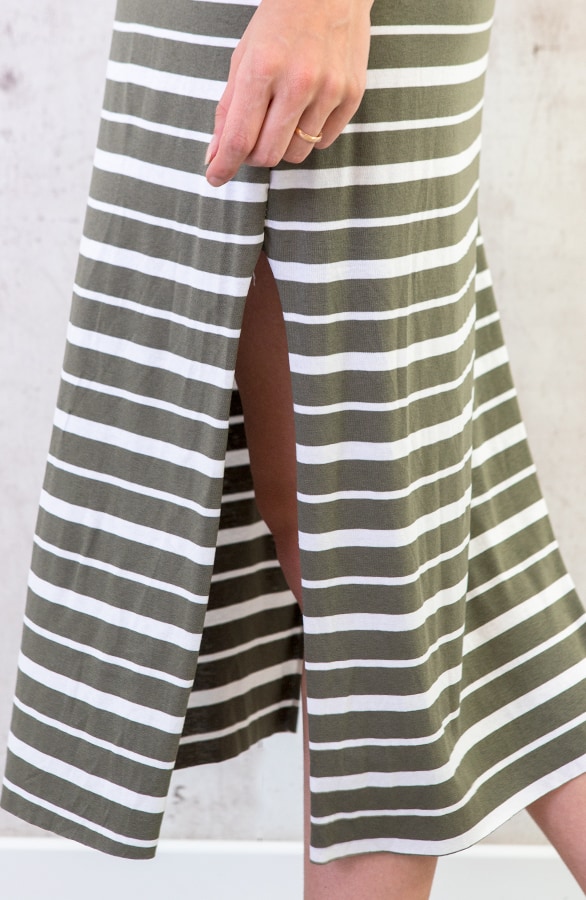 Strepen Jurk Midi Legergroen – shoparchief, foto 4