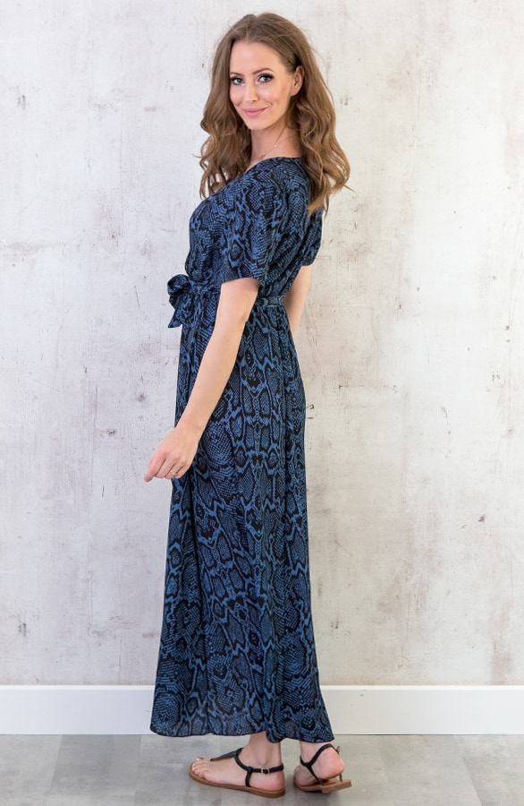 Slangenprint Jurk Lang Blauw – shoparchief, foto 4