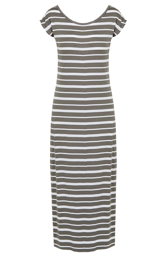 Strepen Jurk Midi Legergroen – shoparchief