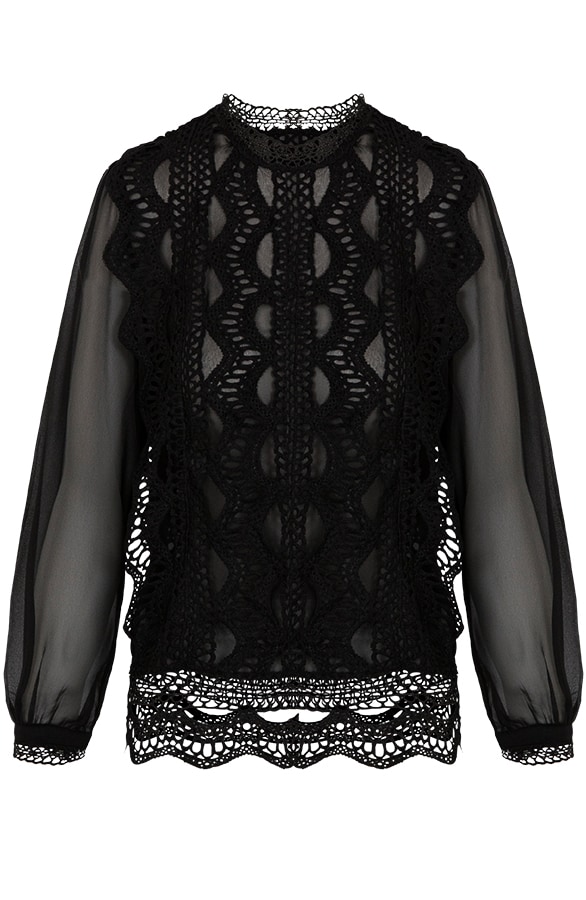 Blouse Met Kant Zwart Dames – shoparchief