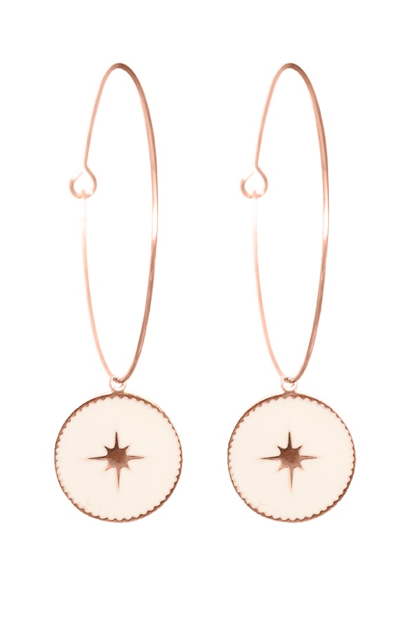 Creool Oorbellen Met Hanger Rose Creme – shoparchief