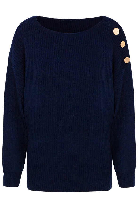 Gebreide Trui Met Knopen Marine – shoparchief