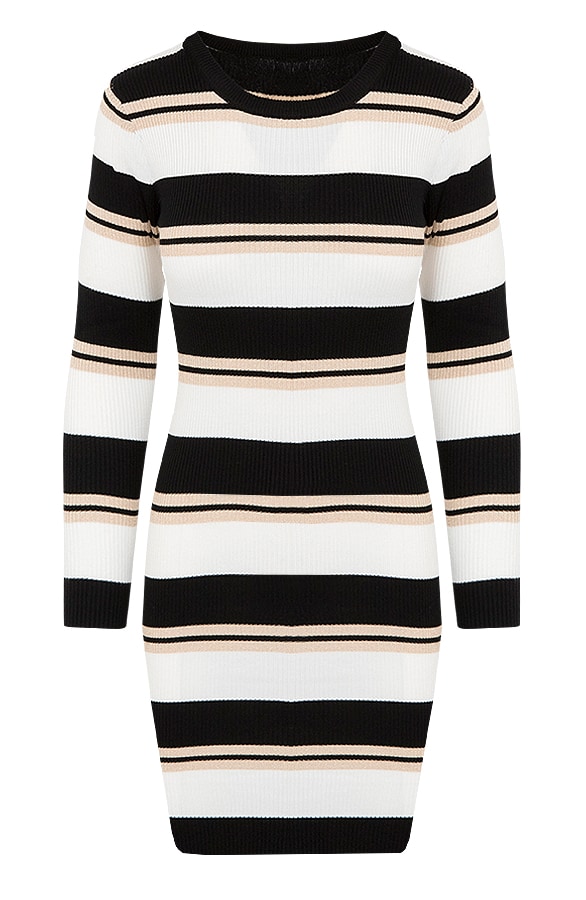 Gestreepte Jurk Stretch Creme – shoparchief
