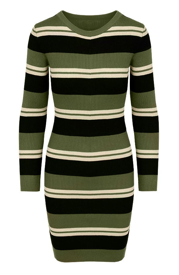 Gestreepte Jurk Stretch Legergroen – shoparchief