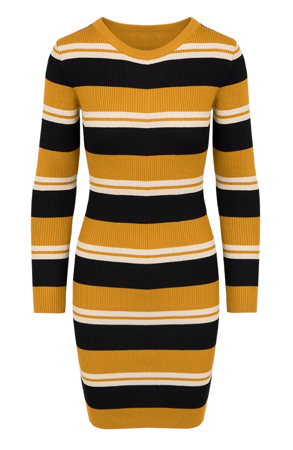 Gestreepte Jurk Stretch Okergeel – shoparchief