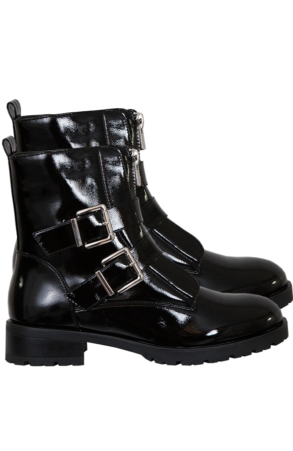 Lack-Stiefeletten mit Schnallen, Shoparchiv