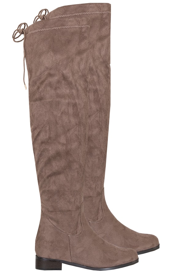 Overknee Laarzen Suede Taupe – shoparchief