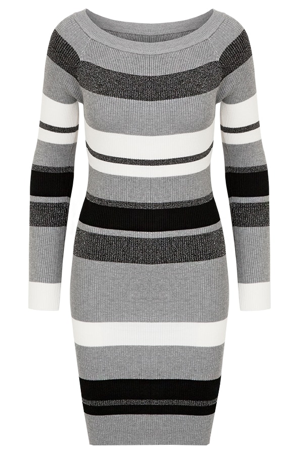 Stretch Jurk Gestreept Grijs – shoparchief