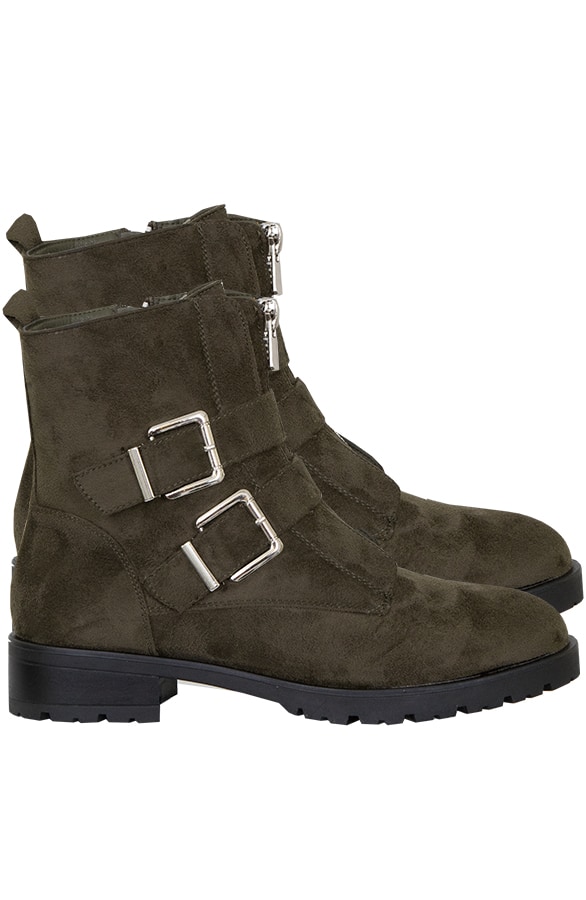 Suede Biker Boots Legergroen – shoparchief