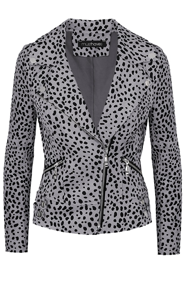 Suede Biker Jacket Cheetah Grijs – shoparchief
