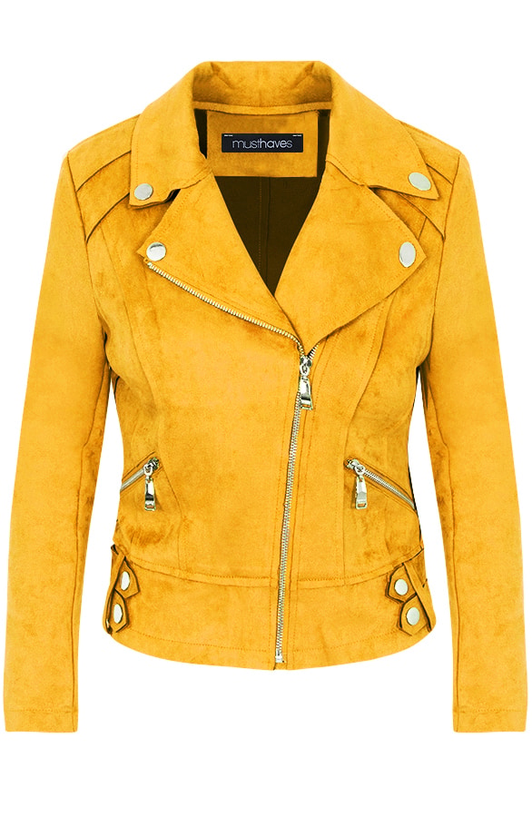 Suede Biker Jacket Okergeel – shoparchief
