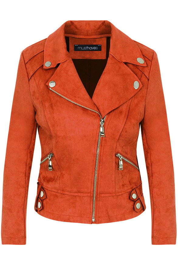 Suede Biker Jacket Terracotta – shoparchief