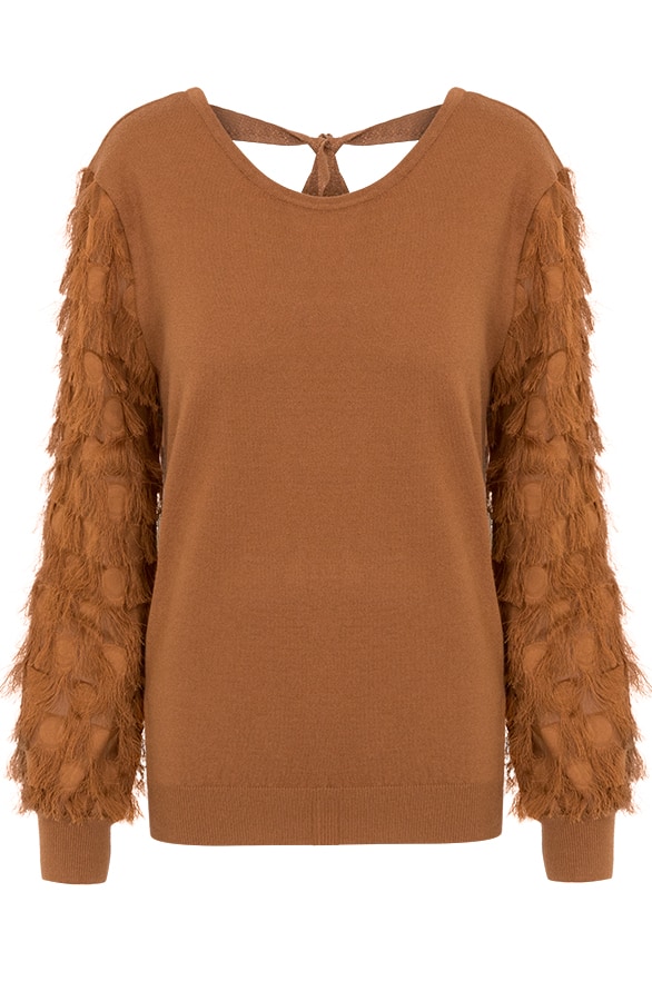 Trui Met Fringe Cognac – shoparchief