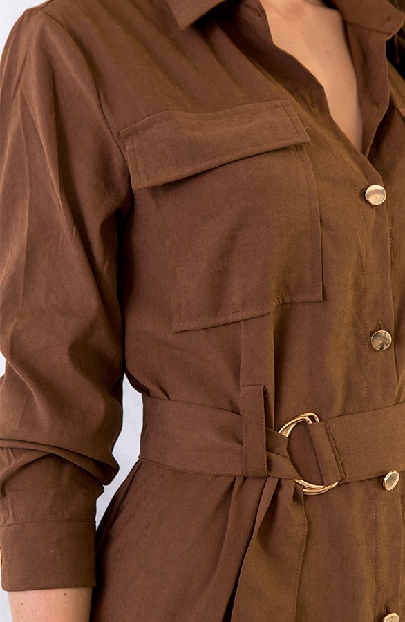 Lange Blouse Met Knopen Cognac – shoparchief, foto 3