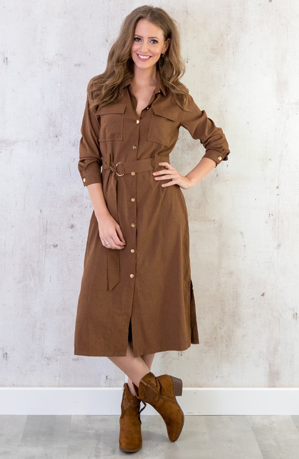 Lange Blouse Met Knopen Cognac – shoparchief, foto 6