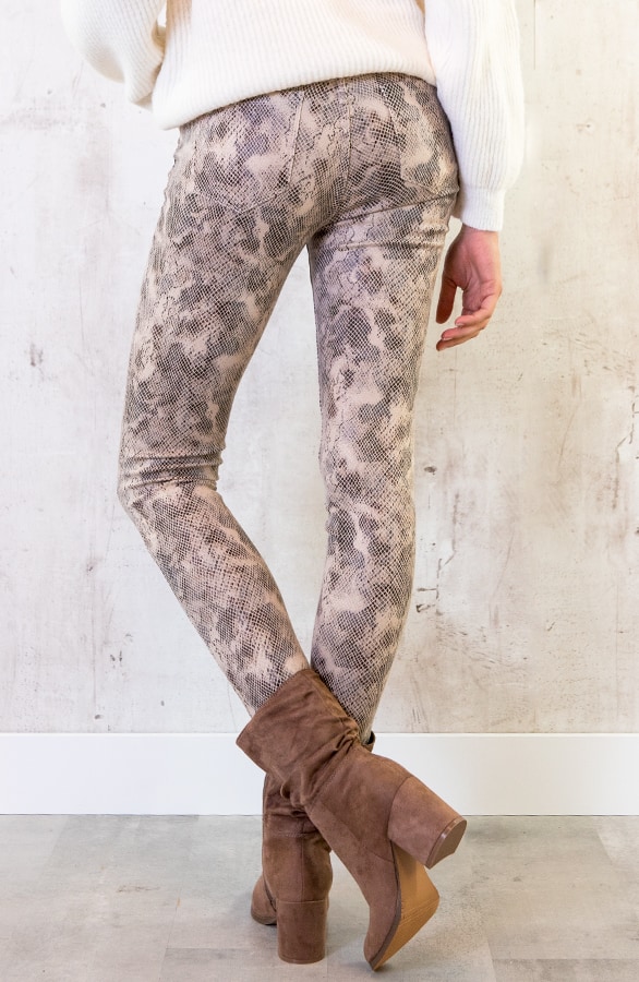 Slangenprint Coating Jeans Beige – shoparchief, foto 4