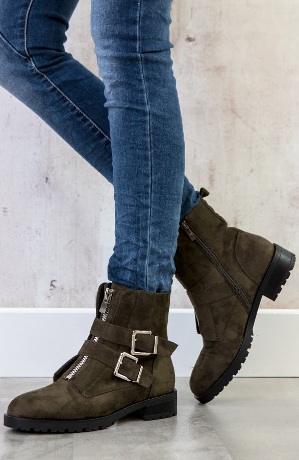 Suede Biker Boots Legergroen – shoparchief, foto 2