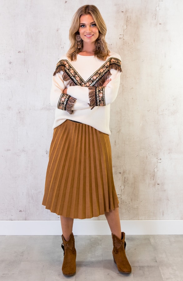 Plisse Rok Suede Camel – shoparchief, foto 7