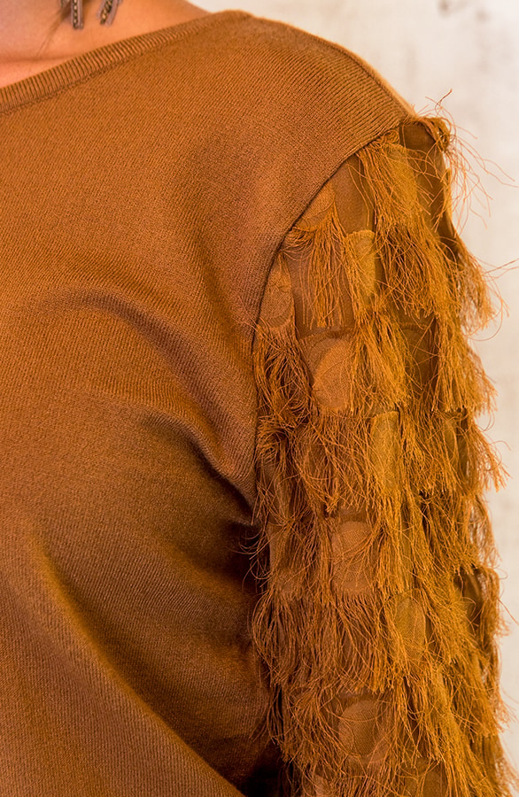 Trui Met Fringe Cognac – shoparchief, foto 4