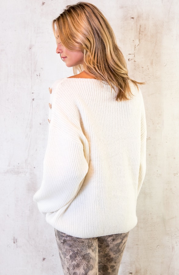 Gebreide Trui Met Knopen Creme – shoparchief, foto 5