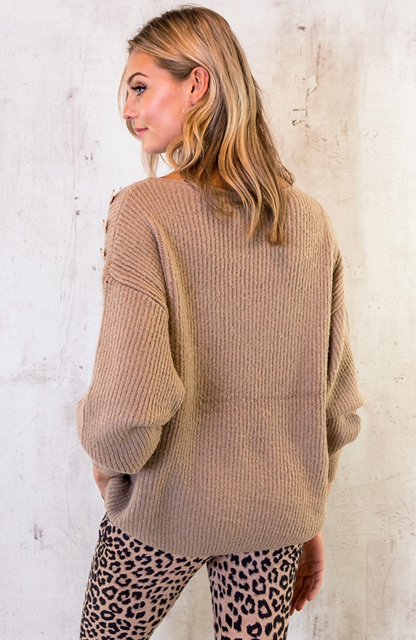 Gebreide Trui Met Knopen Taupe – shoparchief, foto 3