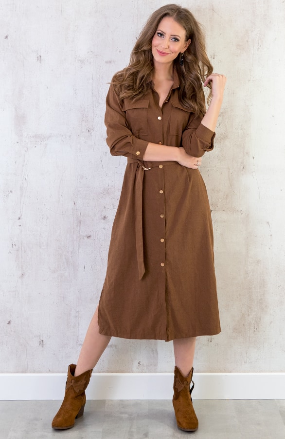 Lange Blouse Met Knopen Cognac – shoparchief, foto 5