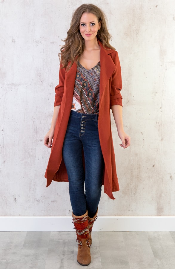 Trenchcoat Dames Terracotta – shoparchief, foto 5