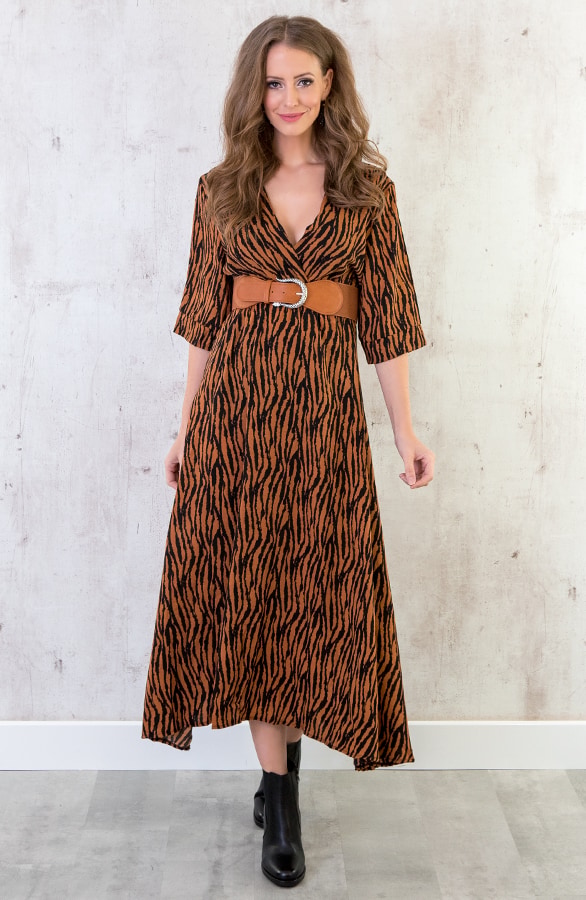 Maxi Jurk Zebraprint Cognac – shoparchief, foto 3